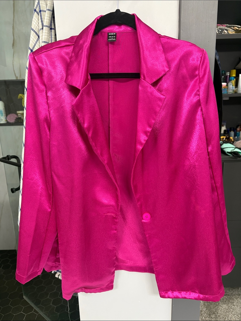 SHEIN Satin Blazer in Vibrant Fuchsia